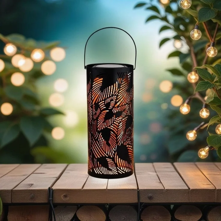 Marrakesch Orient & Mediterran Interior LED Solarleuchte Moderne Solarlaterne Hoja handgefertigt aus Metall in Schwarz 30 cm, LED fest integriert, Handarbeit – Bild 3