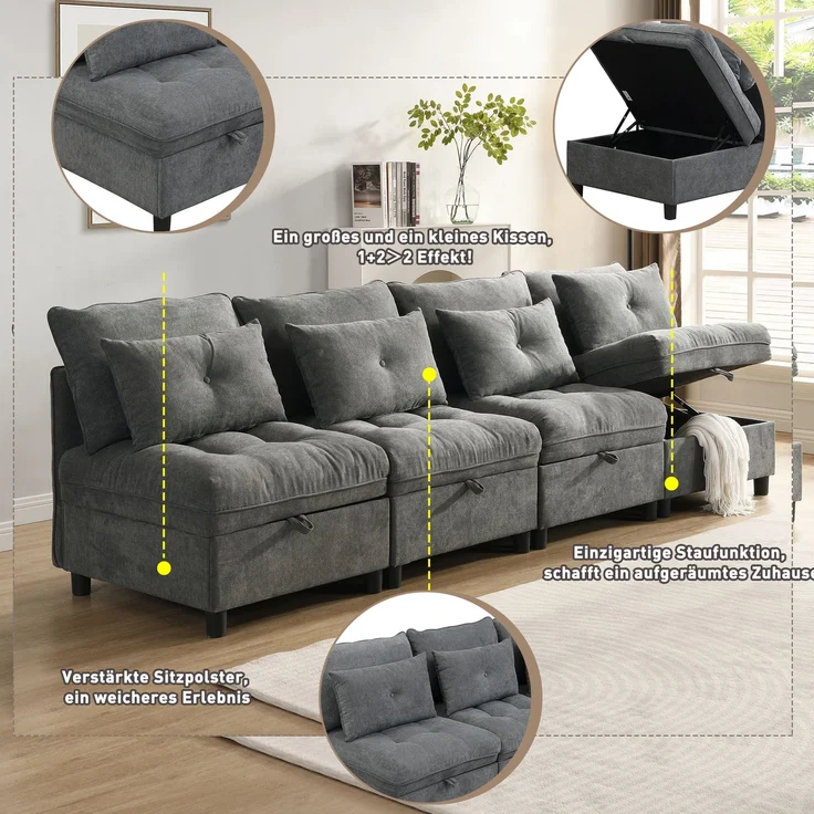 ZUBALIYA Wohnlandschaft, mit Stauraum, mit Chenille - Bezug, mit Samtbezug, mit Knopfheftung, modular aufgebaut – Bild 9