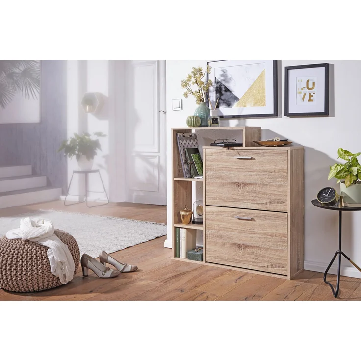 FINEBUY Schuhkipper FB45127 (85x24x93 cm, Schuhschrank Sonoma Eiche Modern), Schuhregal mit Ablage, Flurschrank Schuhkommode – Bild 2