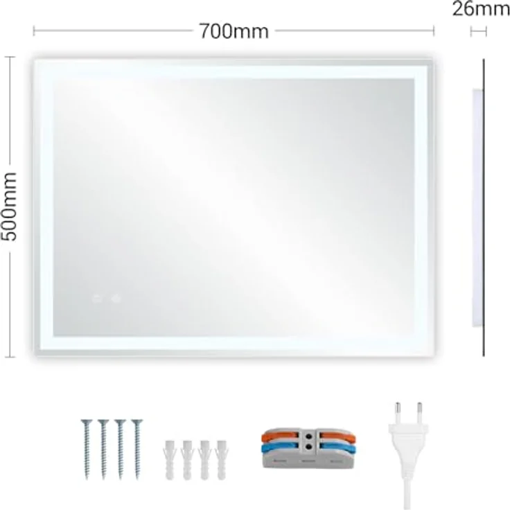 Clevich Badspiegel mit Beleuchtung 70x50 cm, Antibeschlag LED Badzimmerspiegel mit 3 Lichtfarben, Dimmbar, Touch Control, Badezimmer Spiegel mit Licht, Wandspiegel Beleuchtet – Bild 10