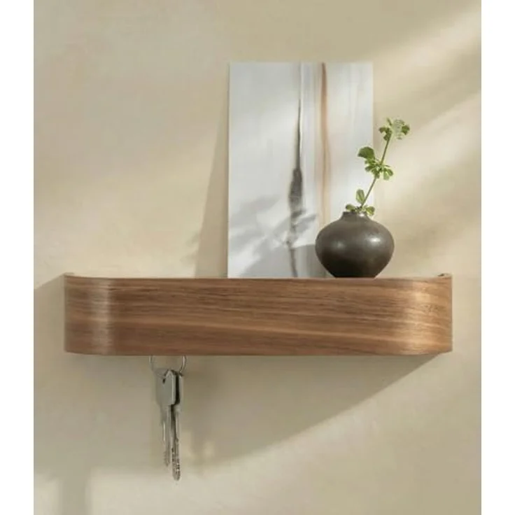 Kazai. Schlüsselbrett 'Fyndig' | Minimalistisches Schlüsselhaken-Design aus Berlin | Moderner Schlüsselhalter mit Ablage aus Holz | Schlüsselregal als Flur Möbel für die Wand | Walnuss – Bild 2