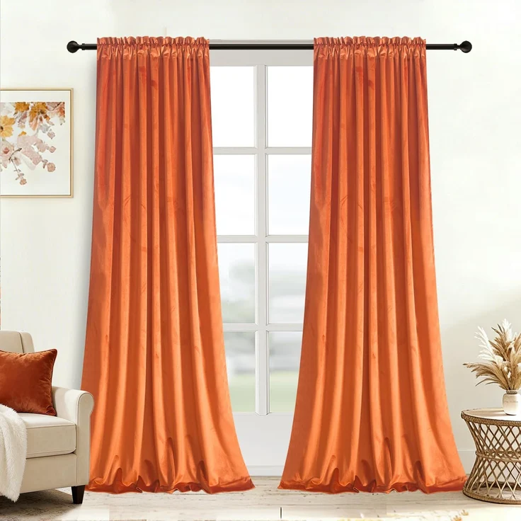 Roslynwood L63 Vorhänge aus Samt Gardinen, Rot/Orange, weich, luxuriös, wärmeisoliert, 2 Stück