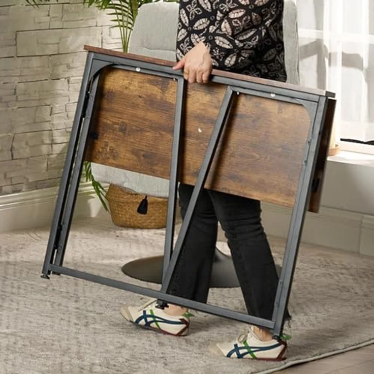 MEUBLE COSY Klapptisch mit Rollen Kleiner Klappbarer Schreibtisch Laptoptisch aus Holz und Metall Computertisch fürs Büro, Wohnzimmer, Home Office, Industrial Style, Braun – Bild 8