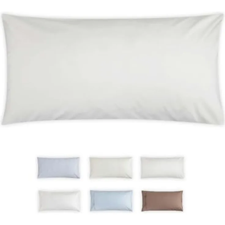 MELAWEAR Perkal Kopfkissen Bezug 40 x 80 cm – 100% Bio Baumwolle, GOTS & Fairtrade, Grüner Knopf, Weiß, Hotelverschluss