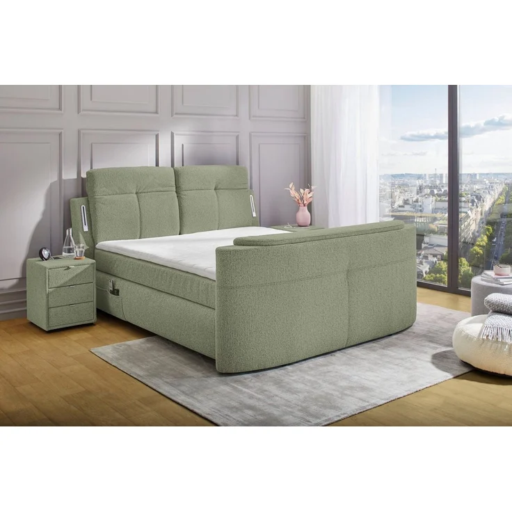 Jockenhöfer Gruppe Boxspringbett MOVIESTAR, mit Taschenfederkernmatratze H3-H4, inkl. LED-Beleuchtung (mit versenkbarem TV-Lift und Fernbedienung, verstellbare Kopfstützen), wahlweise Strukturstoff-Bezug oder Microfaser-Bezug, 180x200cm – Bild 3