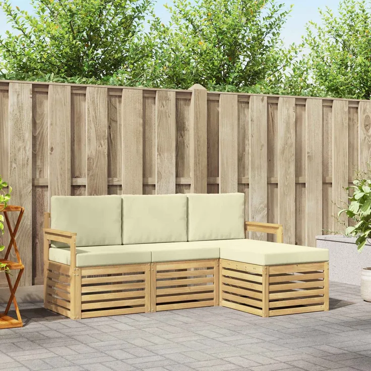 vidaXL Outdoor-Sofagarnitur 4 pcs Weiß und Creme 189,5 x 122,5 x 73 cm 3391620