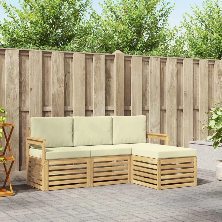 vidaXL Outdoor-Sofagarnitur 4 pcs Weiß und Creme 189,5 x 122,5 x 73 cm 3391620 – Bild 1