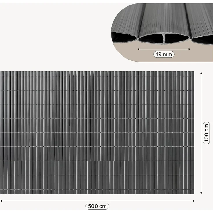 PVC Sichtschutzmatte Cefalu 100x500 cm 19mm Anthrazit [casa. pro] – Bild 3