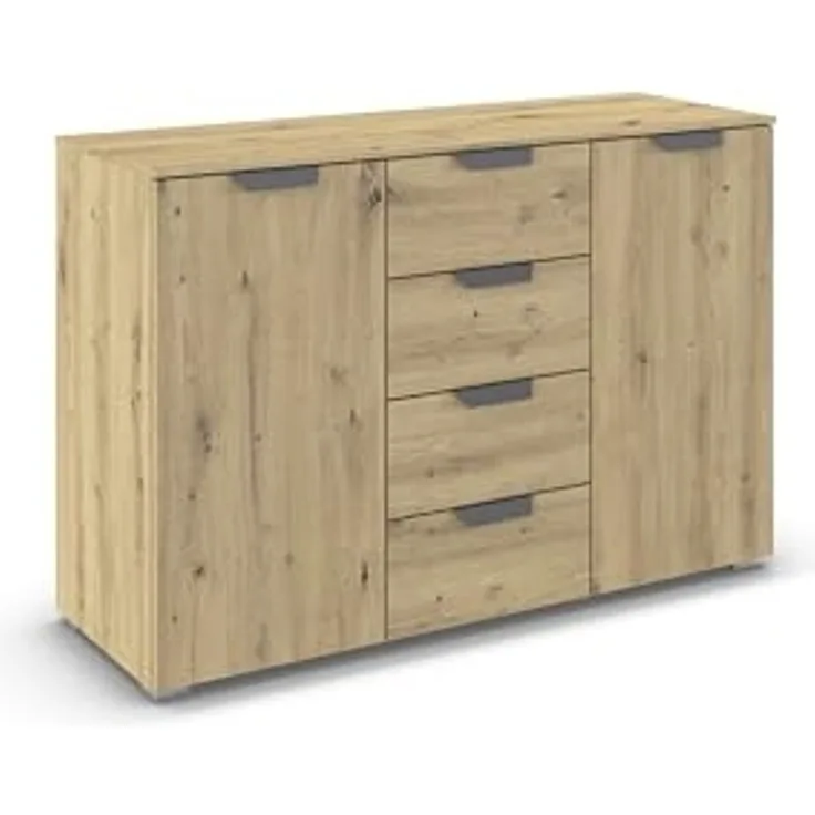 rauch Aditio Box, Kommode, 2-türig, 4 Schubladen, mit Softclose-Funktion, Farbe Eiche Artisan, BxHxT 120x81x42cm