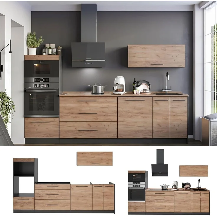 Küchenzeile Fame-Line Goldkraft Eiche/Anthrazit 280 cm, AP Eiche Vicco – Bild 7