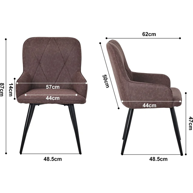 HOMAVO Esszimmerstuhl 2 Stück mit Armlehnen Lederlook Braun 57x62x87cm, YZ3 – Bild 8