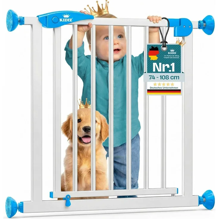 KIDIZ® Türschutzgitter Absperrgitter Treppengitter Kindergitter | Gitter Haustier | ohne Bohren | beidseitig schwenkbar, Farbe: Weiß, Größe: 81-94 cm