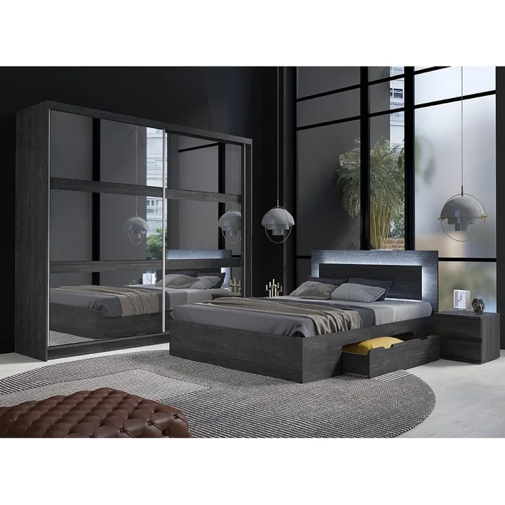 Lomadox Schlafzimmer-Set TORTONA-166, (Spar-Set, 4-tlg, Schwebetürenschrank Bettgestell Nachttische), Schlafzimmermöbel in Esche, Bett 180x200cm, Schwebetürenschrank 230cm