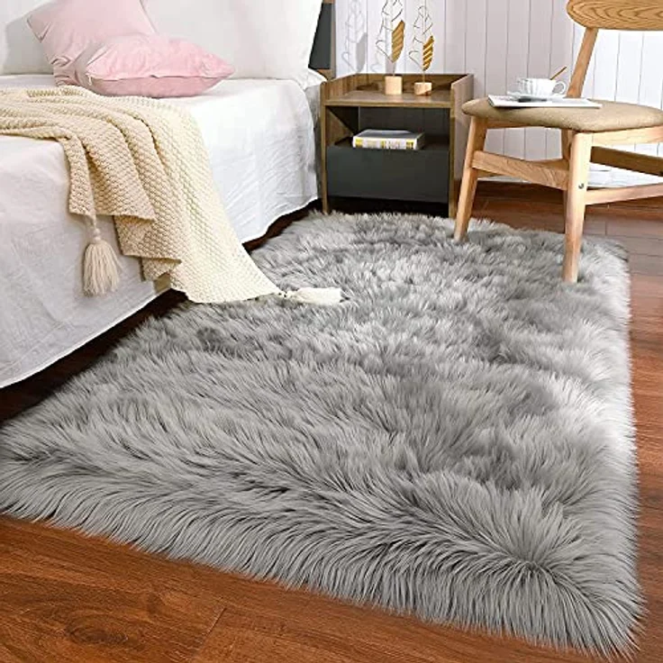 HEQUN Faux Lammfell Schaffell Teppich Kunstfell Dekofell Lammfellimitat Teppich Longhair Fell Nachahmung Wolle Bettvorleger Sofa Matte (50 X150 cm, Grau) – Bild 9
