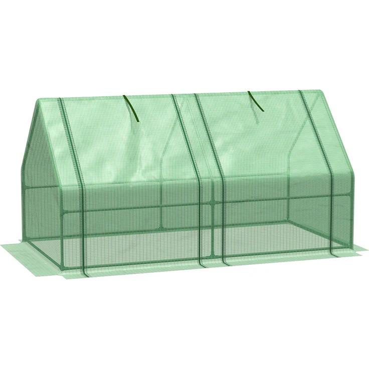 Wohnora-Mini-Gewächshaus, Tunnelgewächshaus, 180 x 90 x 90 cm (L x B x H), Spitzdach, Stahl, hochdichtes PE (140 g/m²), UV-beständig, 2 aufrollbare Reißverschlussfenster, Grün,H 900cm x T 900cm x B 900cm – Bild 3