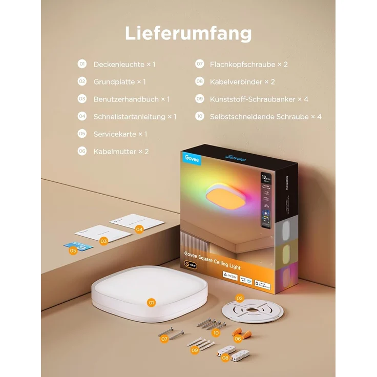 Govee Deckenlampe RGBIC Smart, 24W LED Deckenleuchte dimmbar, 2400LM Deckenlampe Schlafzimmer Kompatibel mit Matter, Alexa & Google Home mit 16 Millionen DIY Farben, für Wohnzimmer Küche Flur, 30cm – Bild 9