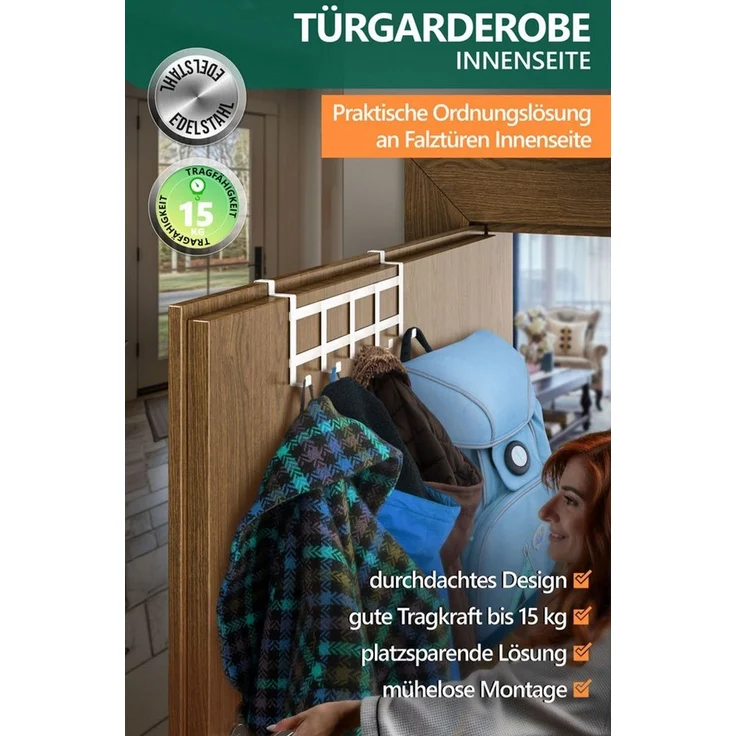 Lindenstein Türhaken Türhaken Innenseite Premium, Türen, (Packung, 1-St, 1), Ohne Bohren, langlebig, belastbar, rostfrei – Bild 2