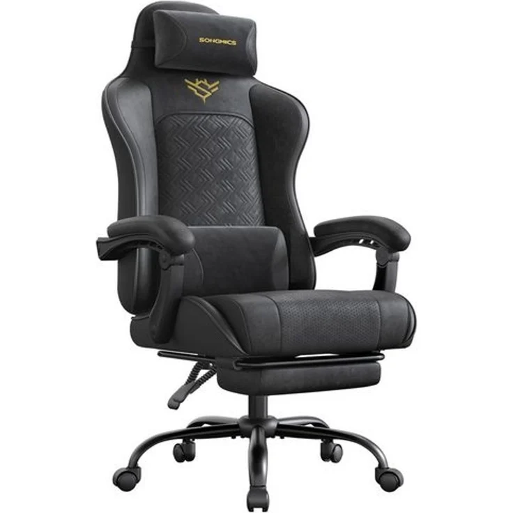 SONGMICS Gaming-Stuhl, Ergonomischer Bürostuhl mit Fußstütze, bis 150 kg, 66 x 64 x 123,5-133 cm, Schwarz – Bild 1