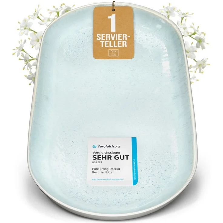 PURE LIVING INTERIOR DESIGN Geschirr-Set Servierplatte »Ibiza«, oval, Steingut, Blau-Beige (1-tlg), 1 Personen, Steingut – Bild 1
