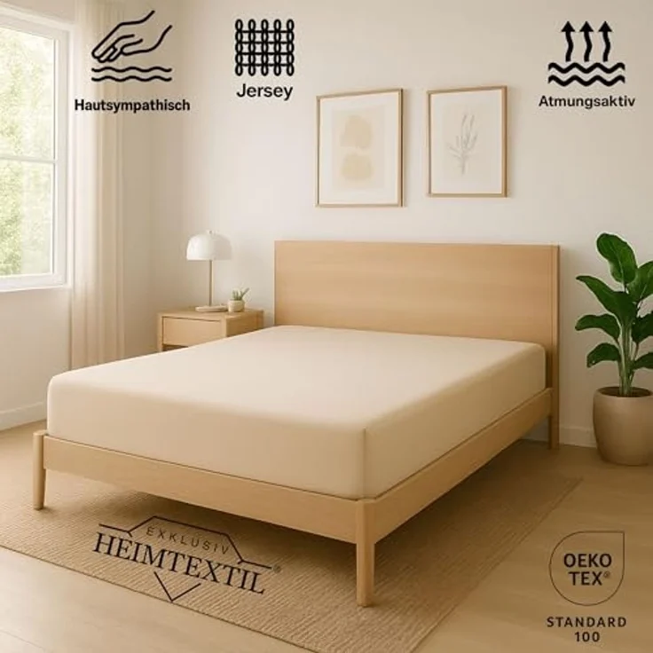 EXKLUSIV HEIMTEXTIL Jersey Spannbettlaken 60 x 120 cm Naturweiss 100% Baumwolle Öko - Tex Zertifiziert Bed-Sheet Bettlaken Spannbetttuch – Bild 2