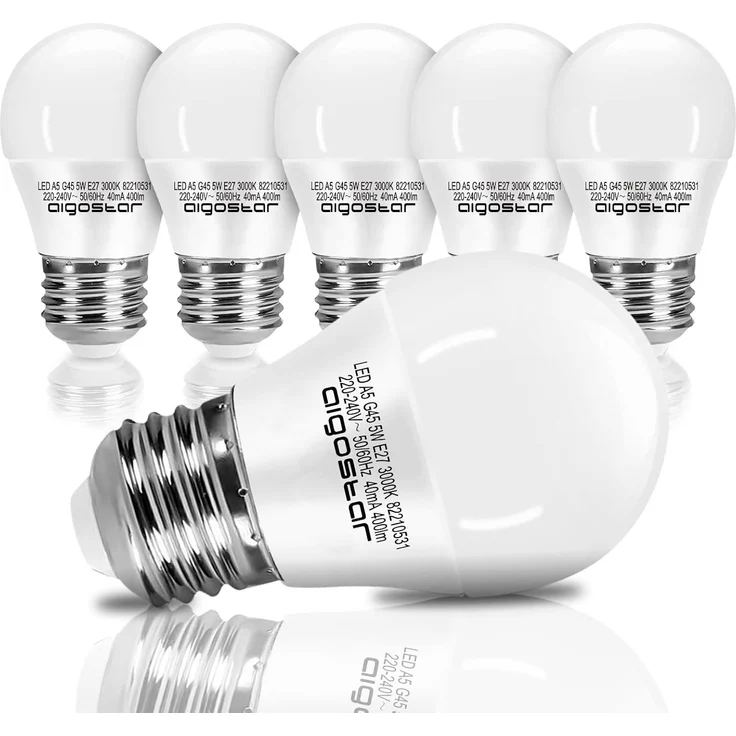 Aigostar LED Leuchtmittel E27 5W Tropfen Birne Licht Warmweiß 3000K 420 Lumen Abstrahlwinkel 180 Grad Tropfen Glühbirne 5er Verpackung