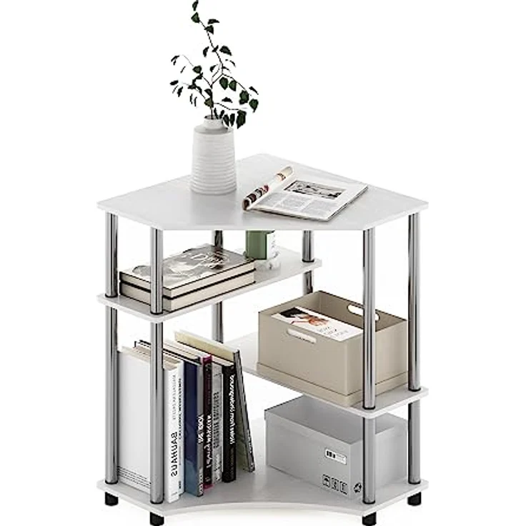 Furinno Turn-N-Tube Platzsparender Eckschreibtisch mit Regalen, Holzwerkstoff, Weiße Eiche/Edelstahl – Bild 2