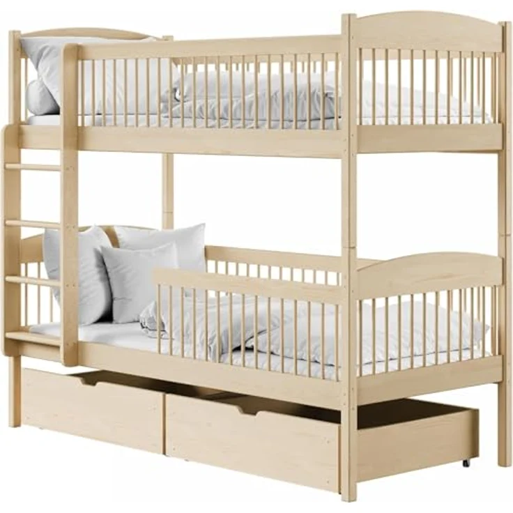 Kids Collective Kinderbett Hochbett Etagenbett 80x180, 90x190, 90x200 cm, mit 2 Schubladen, 80x180 cm von 3. bis 12. Lebensjahr, Natur – Bild 2