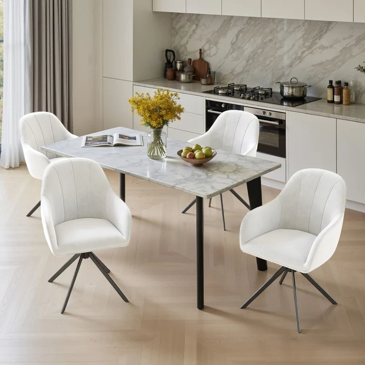 Hawthyhome 4-Fußstuhl Esszimmerstuhl drehbar mit Armlehne, 360° Drehfunktion, Leinenbezug, stabiles schwarzes Metallgestell, moderner Küchenstuhl für Esszimmer, Wohnzimmer, Büro & Homeoffice, Weiß – Bild 1