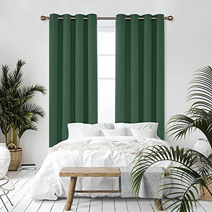 Deconovo VerdunklungsVorhänge kurz Wohnzimmer Hitzeschutz Curtain Waldgrün | 2er Set, H160 x B132 cm, Abdunkelnde Vorhänge für Schlafzimmer und Wohnräume, Blickdicht Gardinen und Hitzeschutz Vorhang – Bild 8