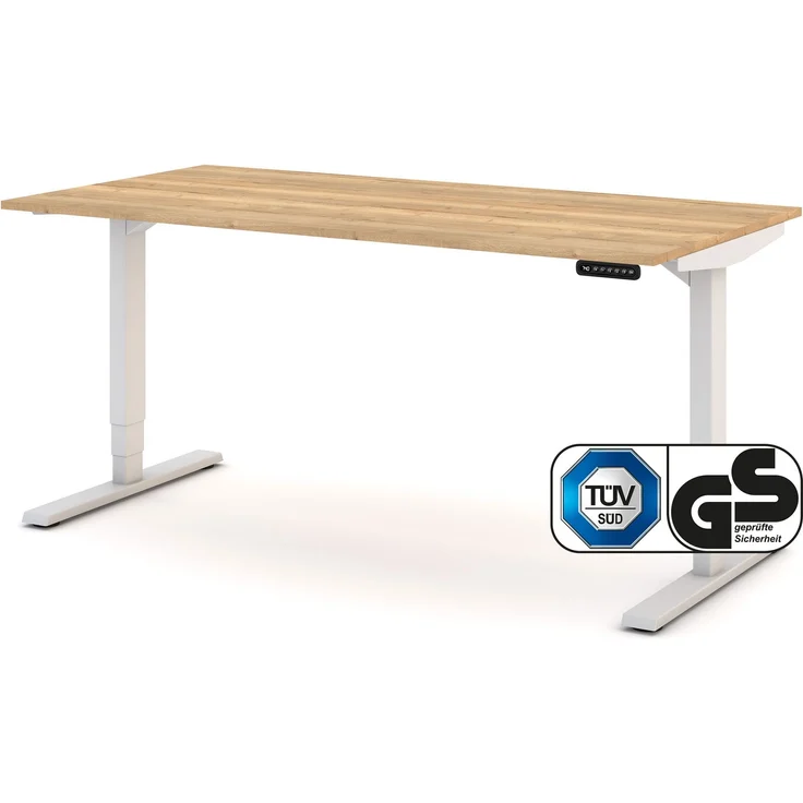 ASSMANN Elektrisch höhenverstellbarer Schreibtisch Y-Line 160x80cm Eiche Natura Signalweiß Metall Holz Melaminoberfläche – Bild 1