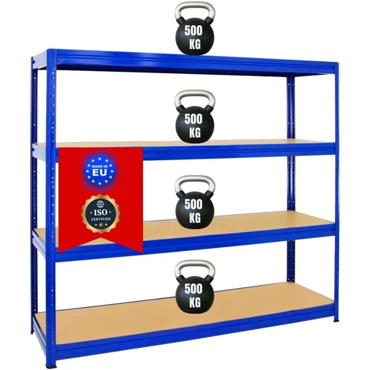 PROREGAL Schwerlastregal Dino Extra Breit 180 x 180 x 60 cm Fachlast 500kg Blau, Kellerregal, Lagerregal, Weitspannregal 60 cm tief