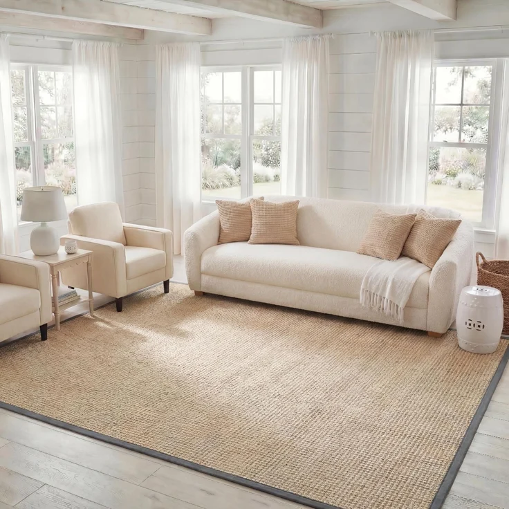 Safavieh Naturfaser Teppich für Wohnzimmer, Esszimmer, Schlafzimmer - Natural Fiber Collection, Kurzer Flor, Natürlich und Schwarz, 244 X 305 cm