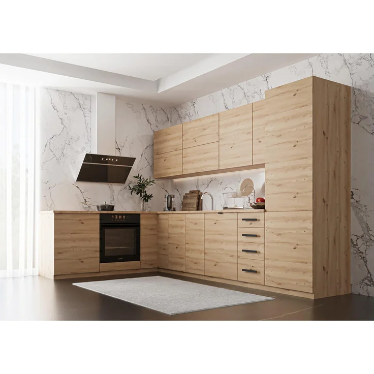 XXXL Xxxl Winkelküche Eiche Artisan, L-Form 330x212x210 cm, Eckküche ohne Geräte, MDF, matt
