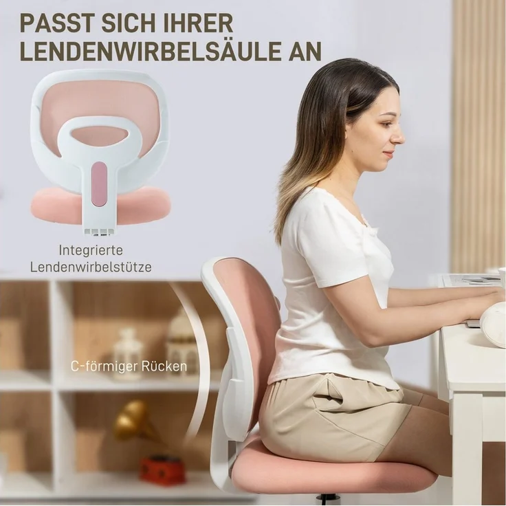 HOMCOM Bürostuhl Schreibtischstuhl mit Netzstoff-Rückenlehne (Schreibtischstuhl, 1 St), für Büro, Arbeitszimmer, Rosa – Bild 3