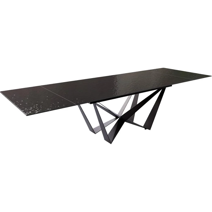 Esstisch Edge 200-300x100 Reliefglas Rauchschwarz 3D-Design Spider Flachstahl Schwarz ausziehbar – Bild 1
