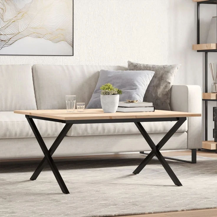 Couchtisch Sofatisch, X-Gestell 90x90x45cm Massivholz Kiefer und Stahl d454e – Bild 2