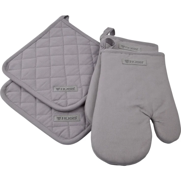 ROSS Topflappen Exclusiv, (Set, 4-tlg), 2x Topflappen und 2x Grillhandschuh, 100% Baumwolle – Bild 4