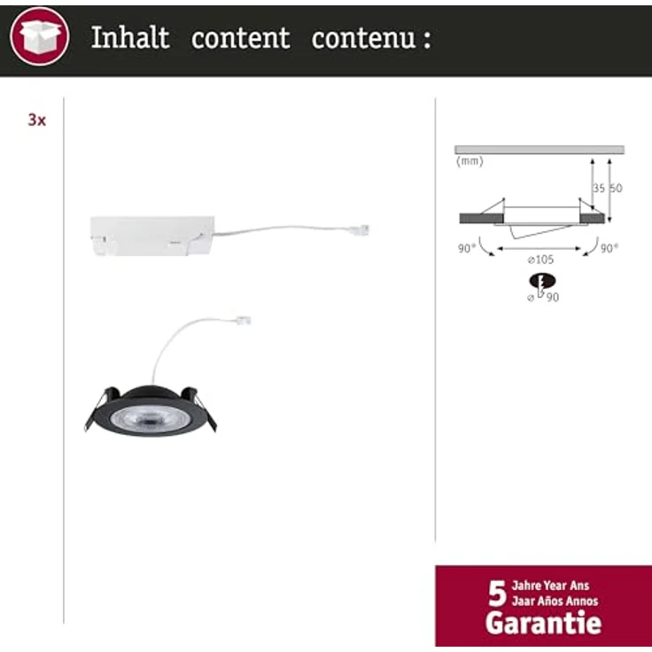 Paulmann 92258 LED Einbauleuchte White Select Aumus 3er-Set Schwarz 3 Step Dimmbar – Bild 7
