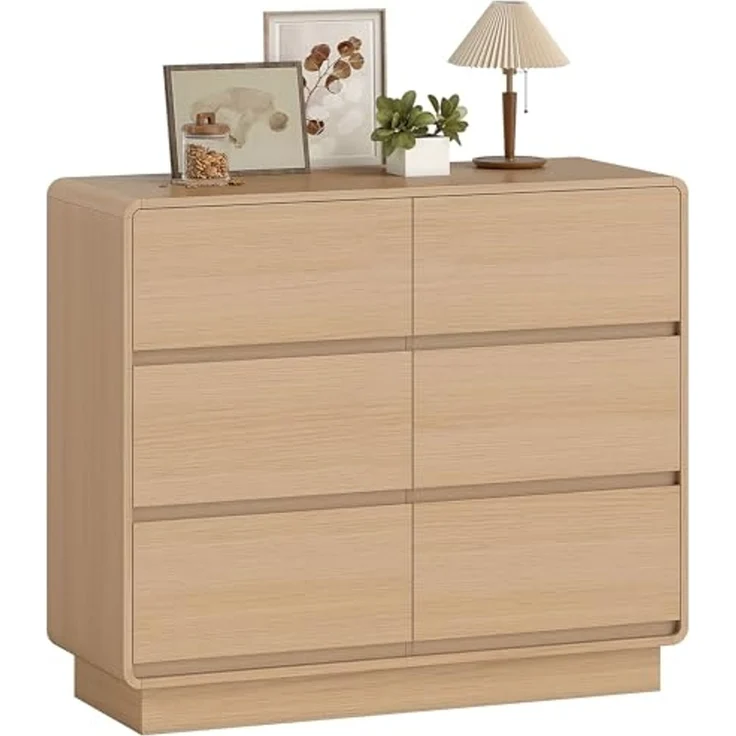 HOMCOM Sideboard mit 6 Schubladen, abgerundeten Kanten (Kommode, 1 St, 100 cm Aufbewahrungsschrank), für Wohnzimmer, Küche, Esszimmer, 100 x 38 x 86 cm, Naturholz – Bild 1