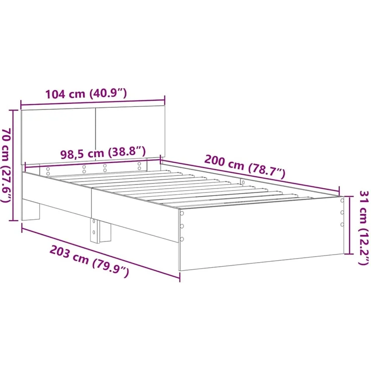 vidaXL Bettgestell mit Kopfteil Altholz 100 x 200 cm Holzwerkstoff 3376050 – Bild 11