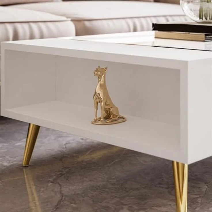 Lookway Couchtisch ONYX auf goldenen Beinen Hochglanz – Bild 5