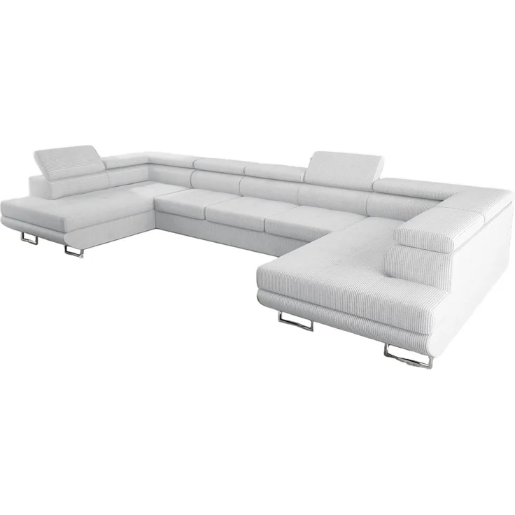 thematys Ecksofa Aston U 403 x 203 cm, mit Schlaffunktion, mit Bettkasten, mit verstellbaren Kopfstützen, Weiß (Poso 100), Ausrichtung 390 cm – Bild 2