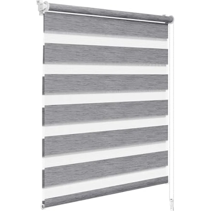 WOLTU Doppelrollo Klemmfix ohne Bohren Marmor Grau B80 x H120 cm, Duo Rollo lichtdurchlässig Fensterrollo für innen verdunkelnd, Zebrarollo mit Kettenzug - Seitenzugrollo für Fenster und Tür – Bild 1