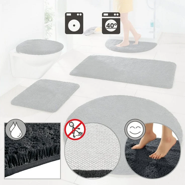 Erwin Müller Badematte Stand-WC-Set "Rhodos" 2-teilig, Höhe 30 mm, Gummizug:, eckig mit Ausschnitt, Uni – Bild 2