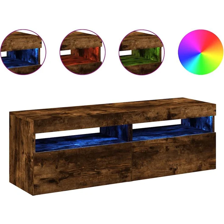 2 pcs TV-Schrank, Lowboard mit LED-Leuchten Räuchereiche 60x35x40 cm – Bild 2