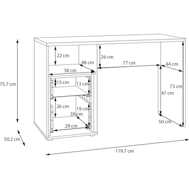 Forte WEXLIN Schreibtisch 120, moderner Schreibtisch mit Stauraumfach und Schranktür, Kinder- und Jugendzimmer, Kaschmir|Beige|Mauvella Eiche Holzdekor, 119,7 cm breit x 75,7 cm hoch x 50,2 cm tief – Bild 8