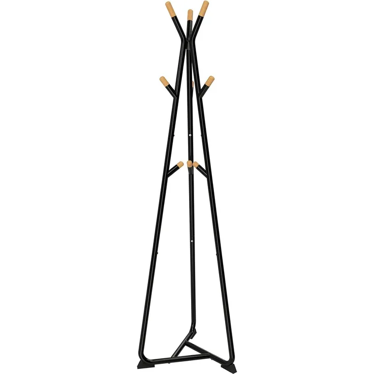 Songmics Garderobenständer in Baumform, Kleiderständer, freistehende Garderobe, mit 9 Haken aus Buchenholz, für Kleidung, Hüte, Taschen, schwarz-naturfarben, RCR15BY