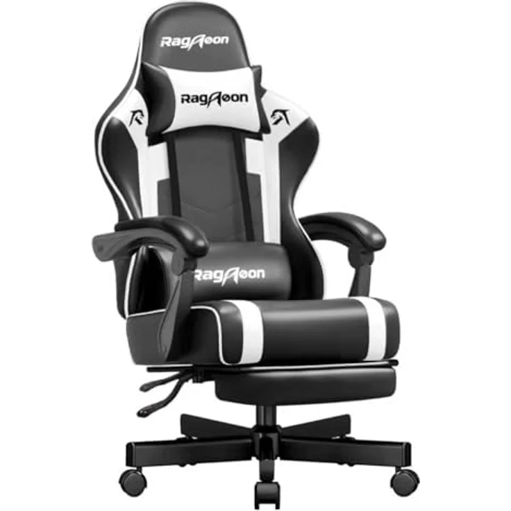 Riftracer Gaming Stuhl, ergonomischer Gaming Sessel mit verstellbarer Fußstütze, Kopfstütze und Lordosenstütze, Tragkraft 150 Kg, schwarz – Bild 1