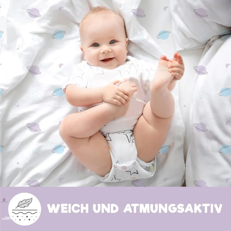 2X Spannbettlaken aus 100% Baumwolle mit Gummiband - 1X Matratzenschoner aus 100% wasserdichtem Material - 3er-Set - 50x83 cm - Weltraum – Bild 6