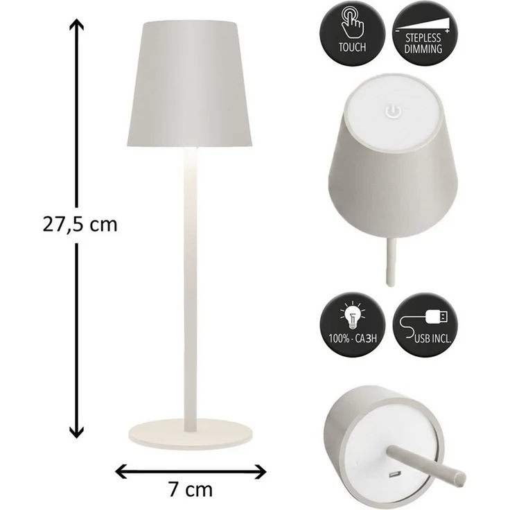 Coen Bakker Deco BV LED Außen-Tischleuchte Touch Tischlampe Dimmbar Akku IP44 Glatt Klein, Touch-Funktion, LED fest verbaut, Kaltweiß, Warmweiß, Tageslichtweiß – Bild 3